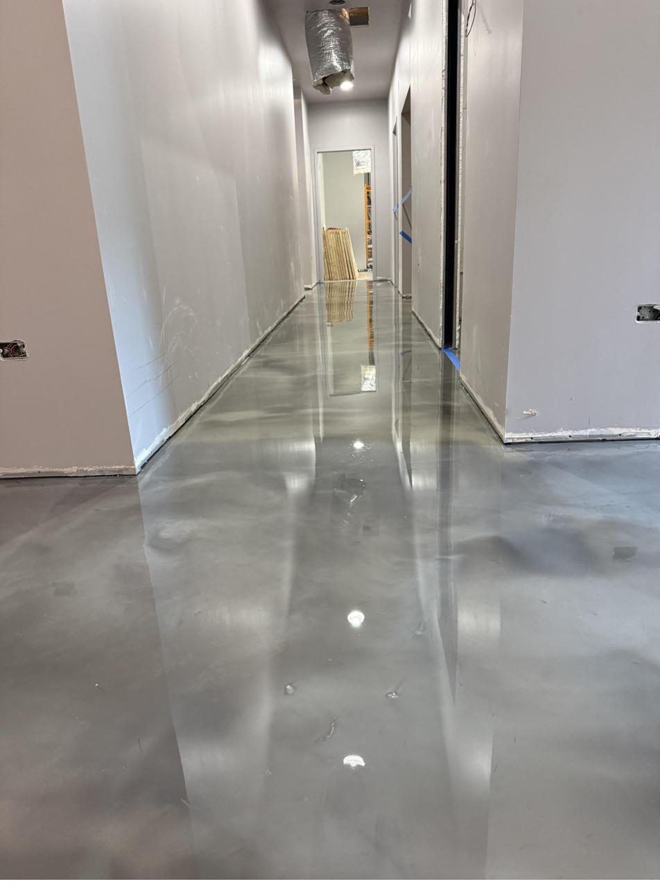 Commercial warehouse with gray epoxy floor coating